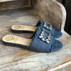 💙Vince Camuto Favyan sandals slide on size 7 rhinestone denim